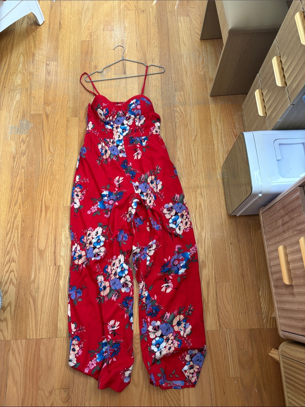 Red Floral Spaghetti Strap Jumpsuit